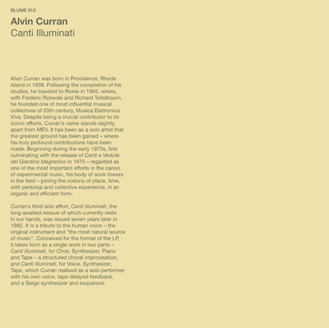 ALVIN CURRAN - CANTI ILLUMINATI - LP Vinyl