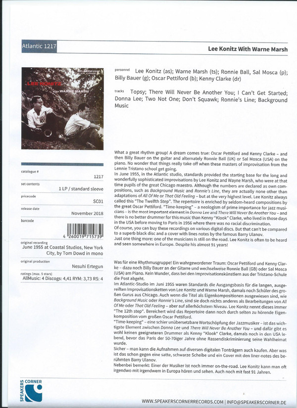 WARNE MARSH - WARNE MARSH (180G) - LP Vinyl